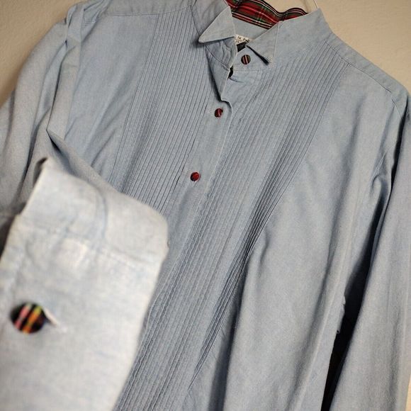Vintage Chambray Shirt Blouse Pleated Button up Size 8 Cambridge Women's - Picture 6 of 14